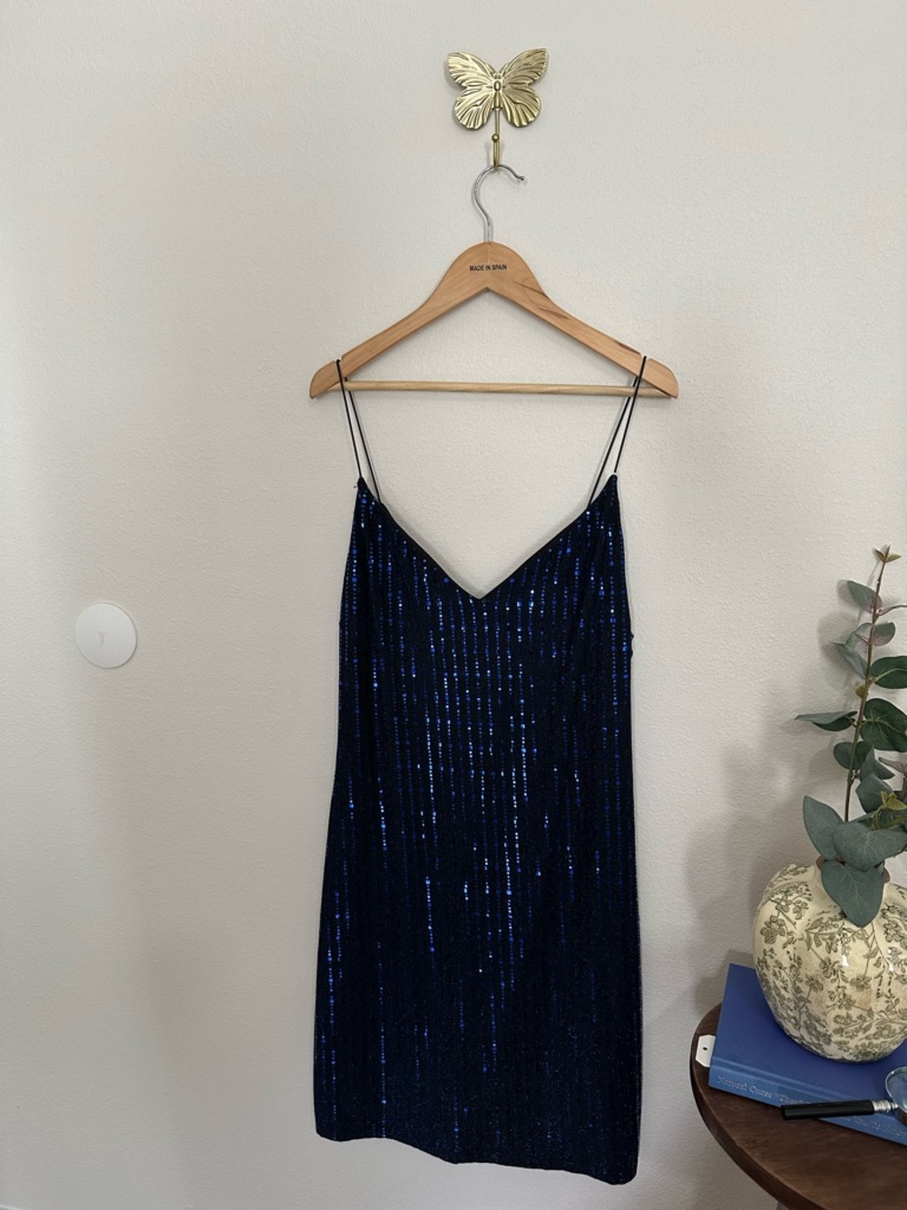Navy Blue Sequin Slip Dress